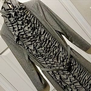 Sinclaire10 wool coat with ruffles. Grey, gorgeous, for indoors or outerwear.
